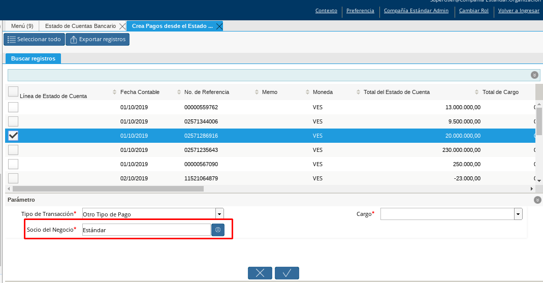 Socio de Negocio Otro Tipo de Pago