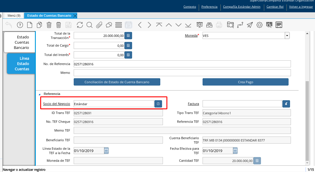 Campo Socio Negocio Otro tipo de Pagos