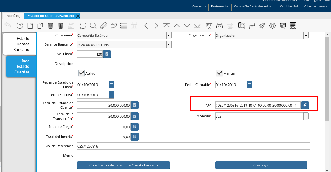 Campo Pago Otro tipo de Pago