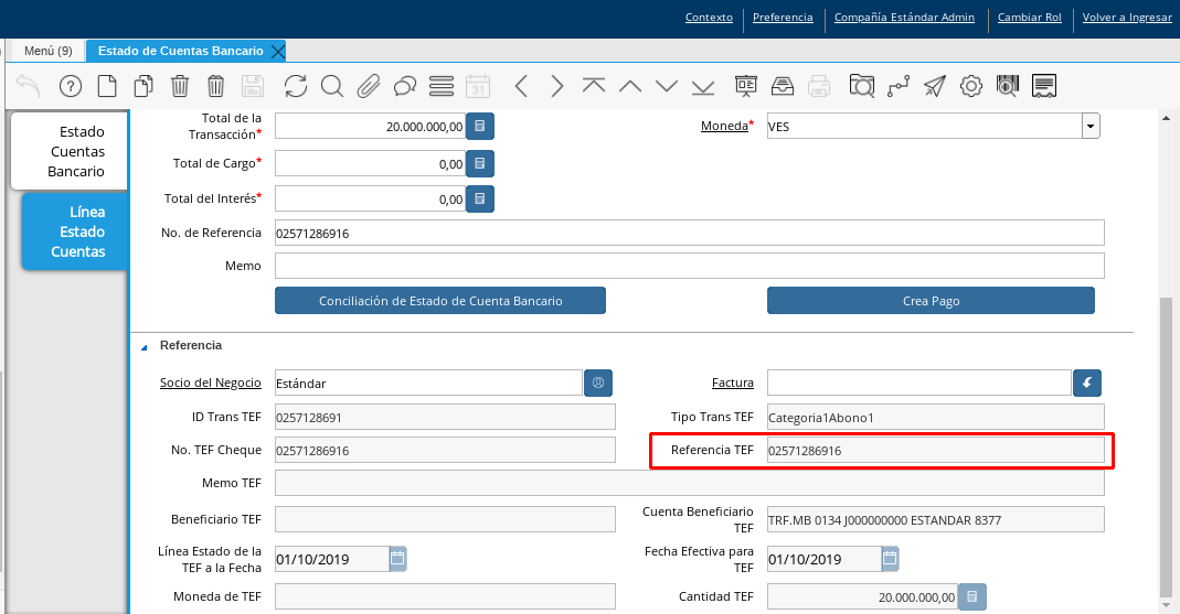 Campo Referencia TEF