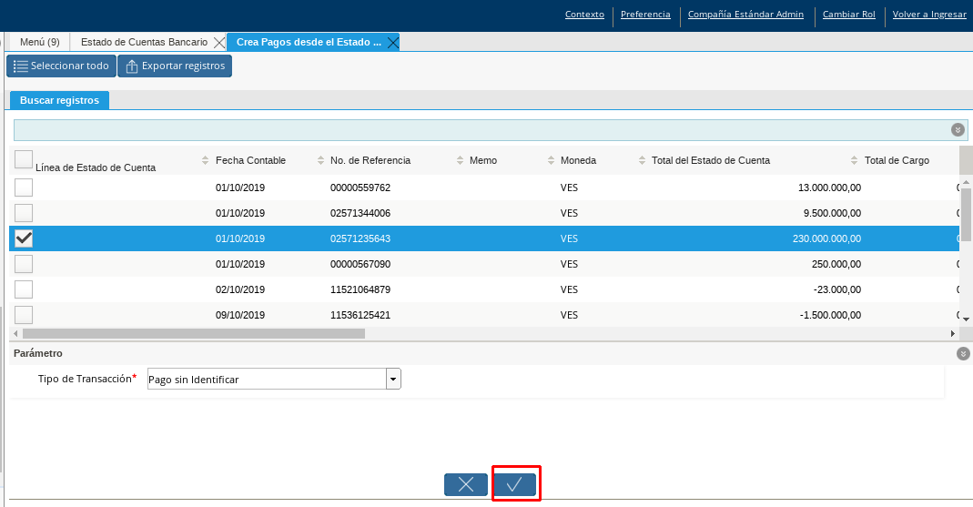 OK Pago Cobro sin Identificar