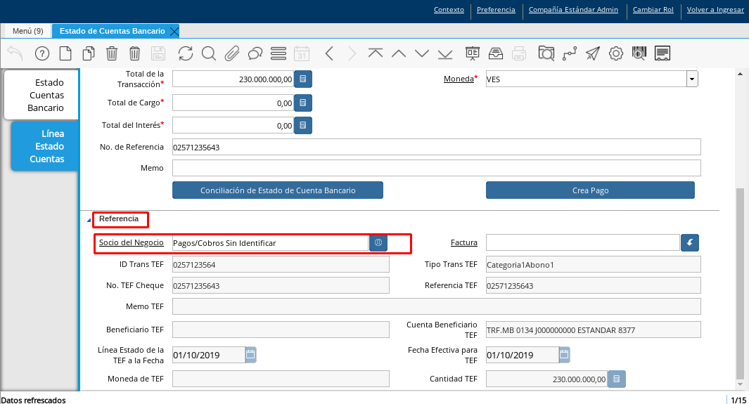 Referencia Pago Cobro sin Identificar