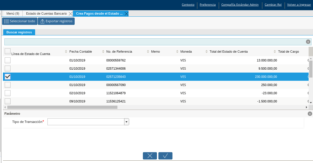 Selección Pago sin Identificar