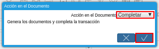 Acción Completar y Opción OK