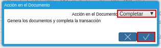 Acción Completar y Opción OK