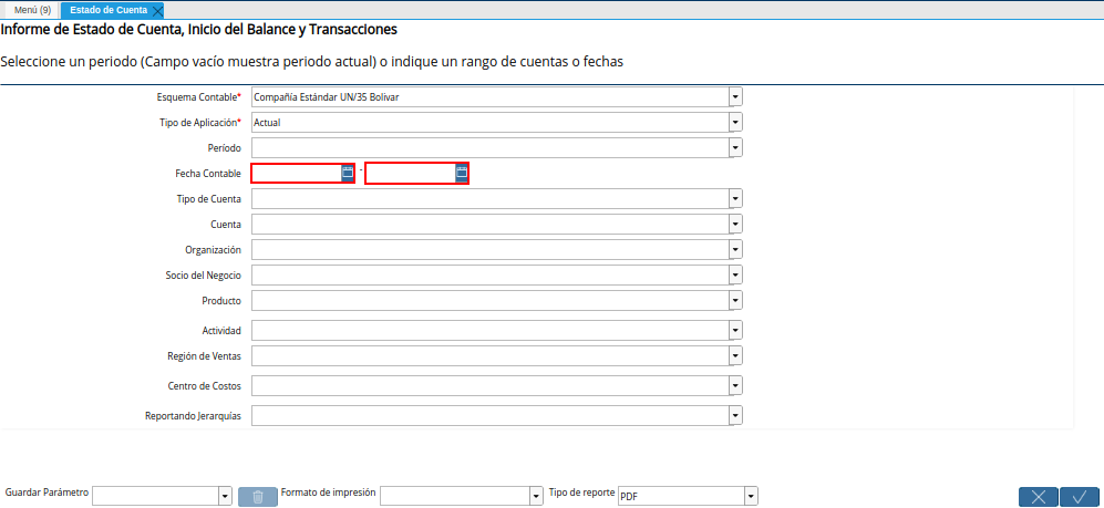 Campo Fecha Contable de la Ventana Estado de Cuenta