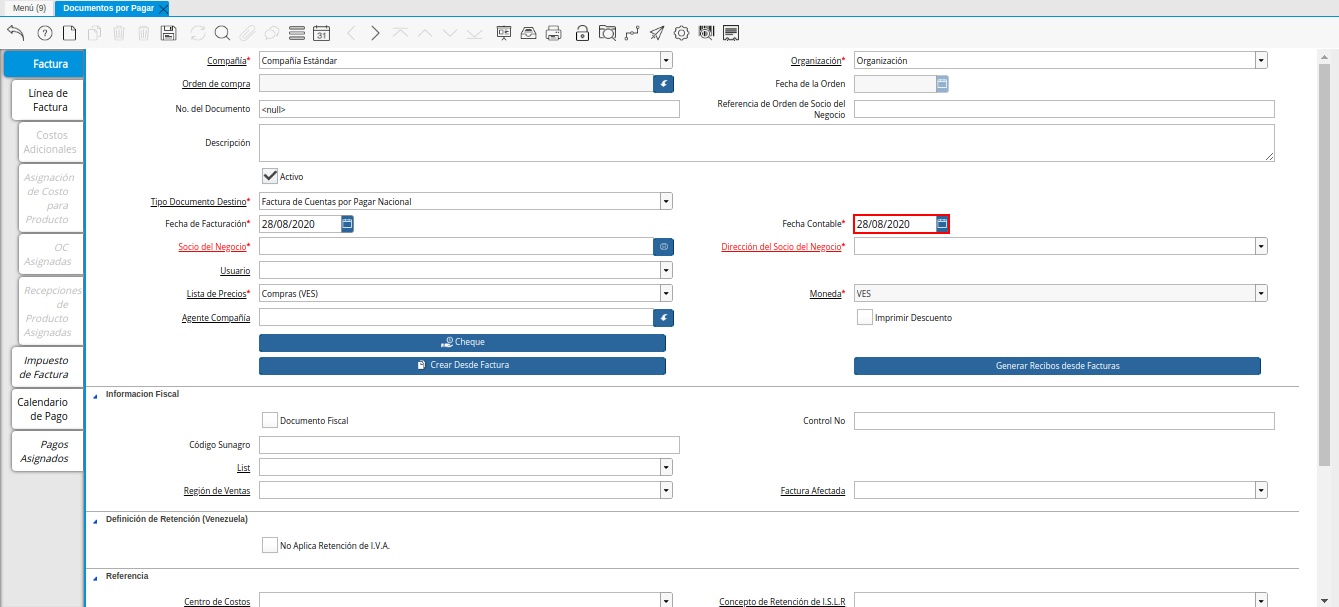 Campo Fecha Contable