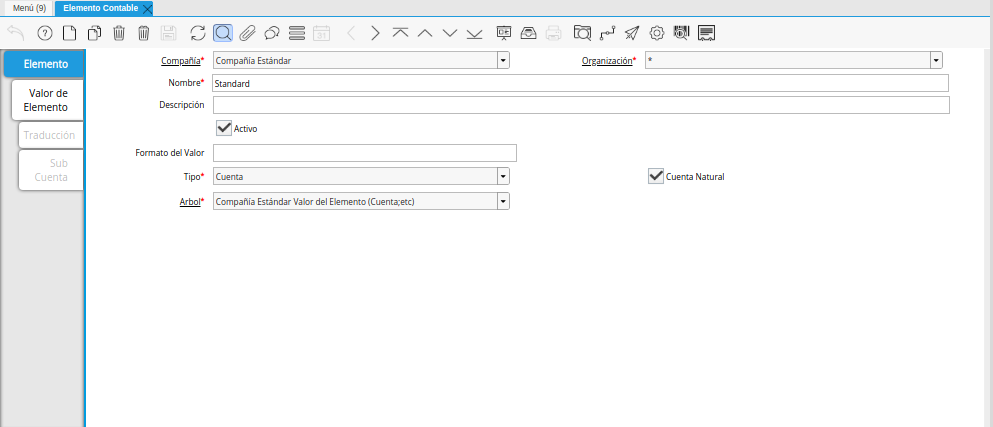 Ventana Elemento Contable