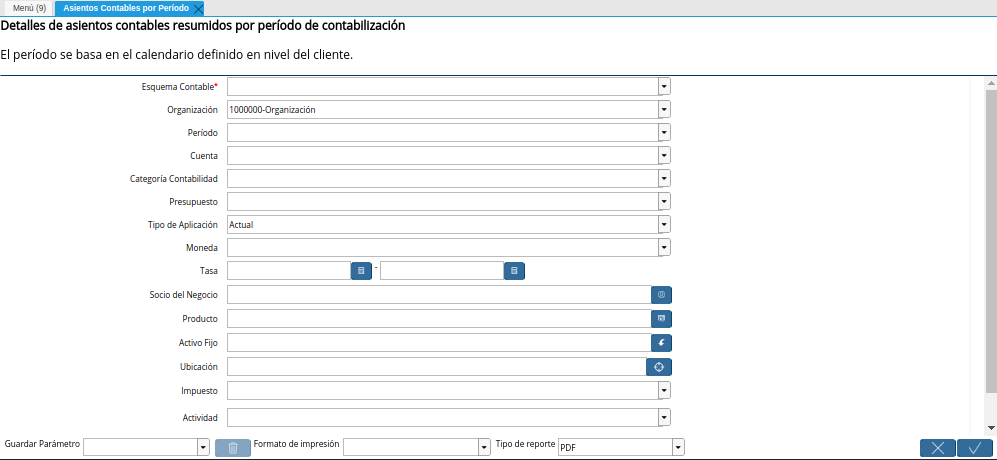 Ventana Asientos Contables por Período