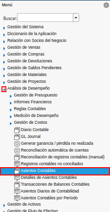 menú de asientos contables