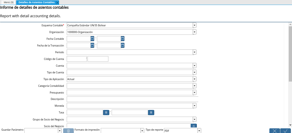 Ventana Detalles de Asientos Contables