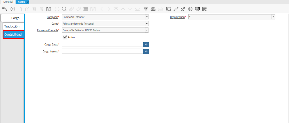 Pestaña Contabilidad de la Ventana Cargo