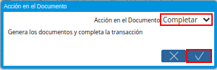 Acción Completar y Opción OK de la Nota de débito de CxP