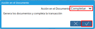 acción completar y opción ok de la pestaña principal hoja técnica