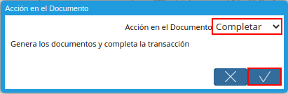 acción completar y opción ok