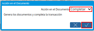 Acción Completar y Opción OK