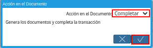 acción completar y opción ok