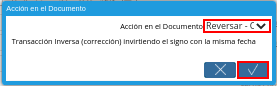 acción reversar y opción ok