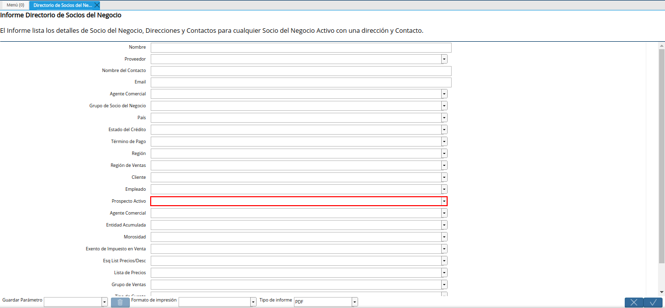 campo prospecto activo del reporte directorio de socios del negocio