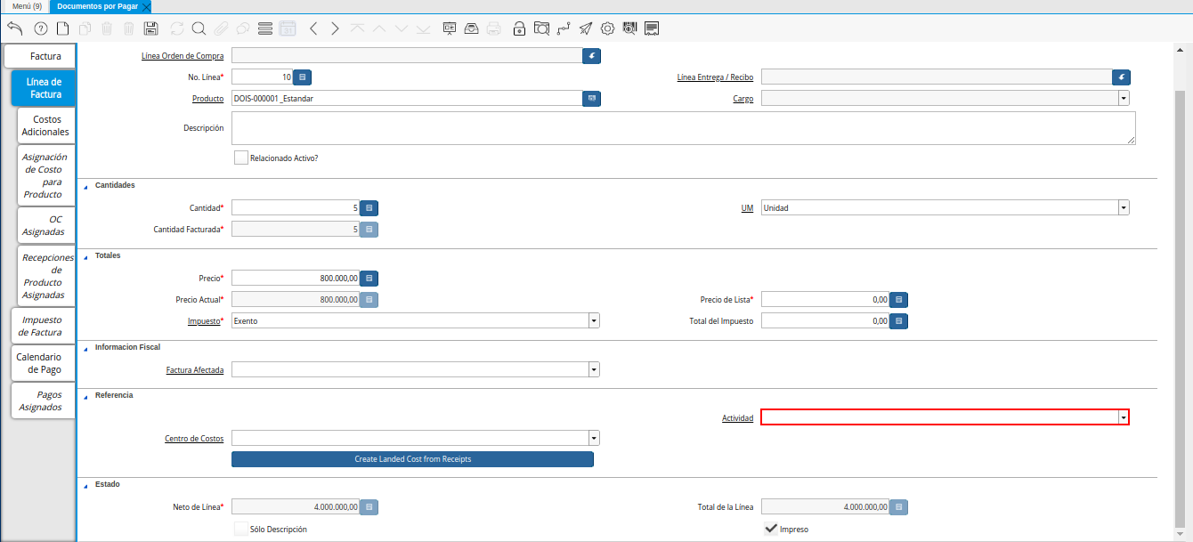 Campo Actividad de la Línea