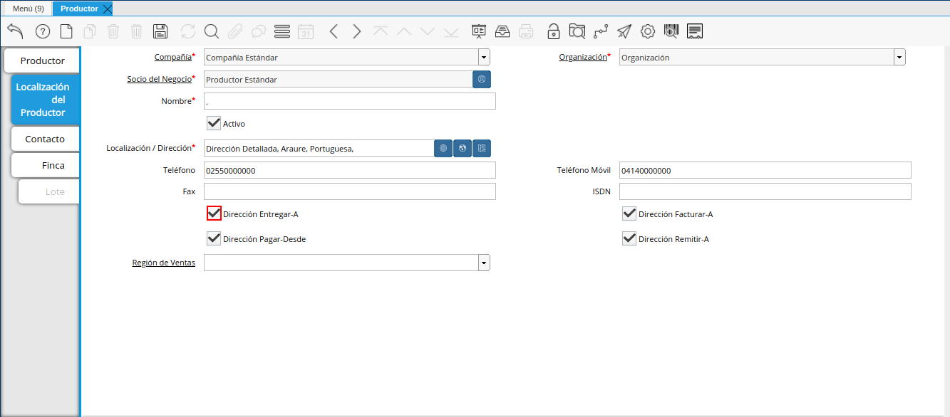 Campo Dirección Entregar-A
