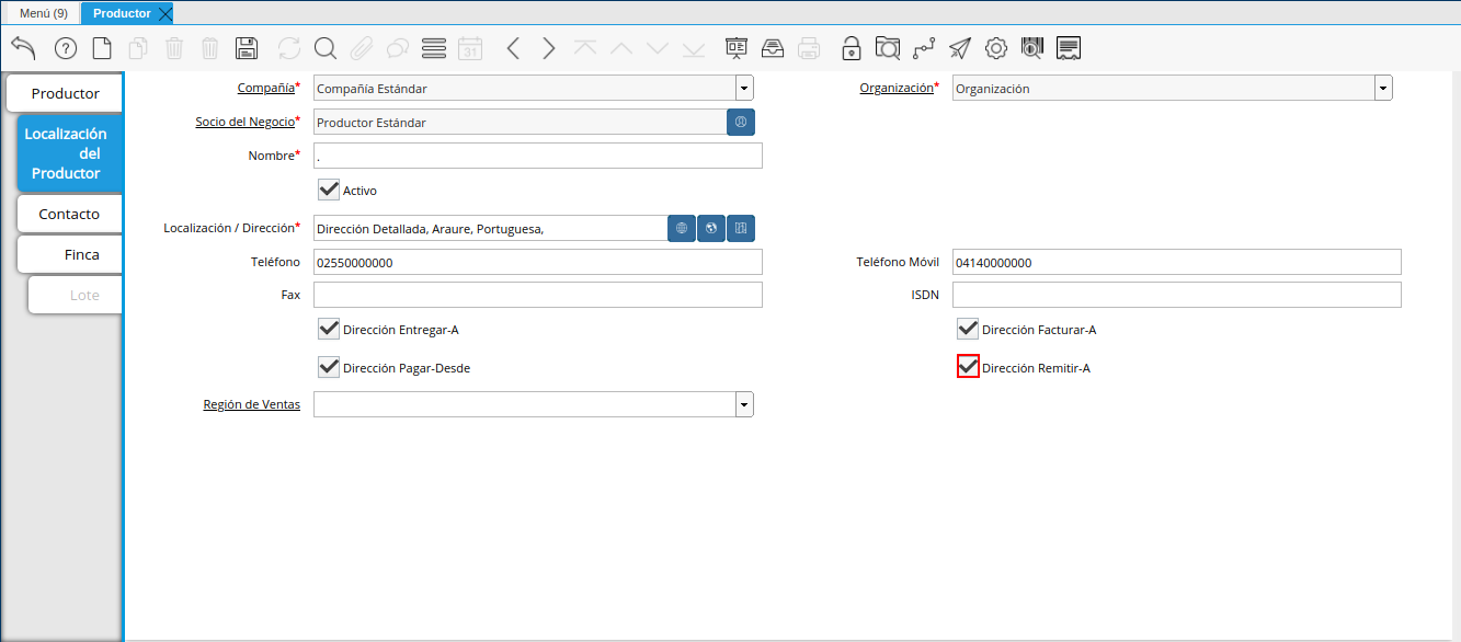 Campo Dirección Remitir-A