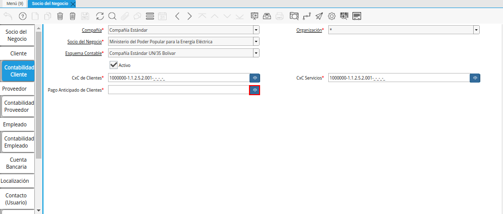 Campo Pago Anticipado de Clientes