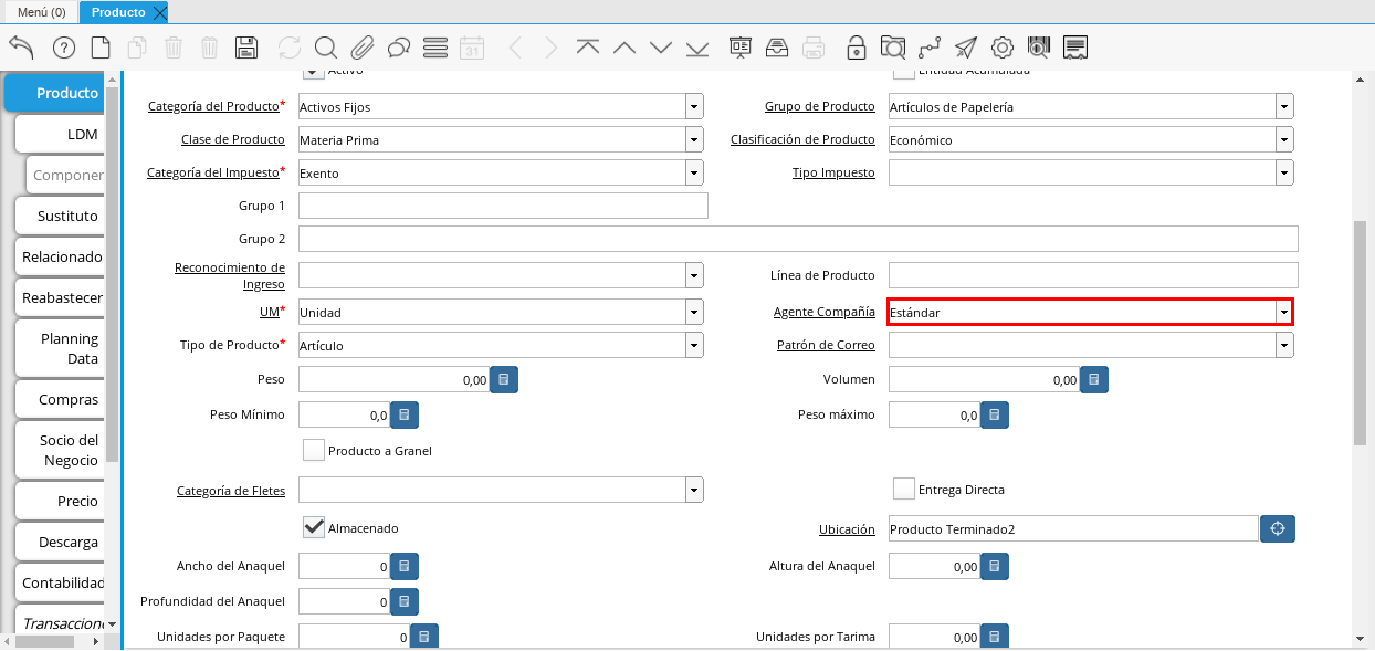 Campo Agente Compañía