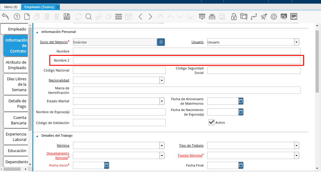 Campo Nombre 2 Contrato