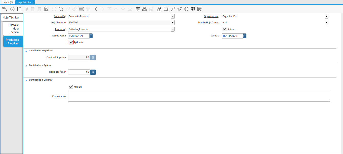 check aplicado de la pestaña productos a aplicar de la ventana hoja técnica