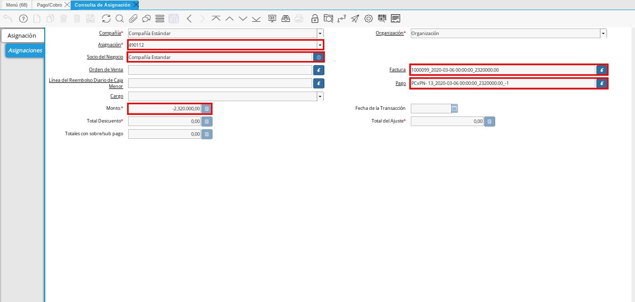 Pestaña Asignaciones