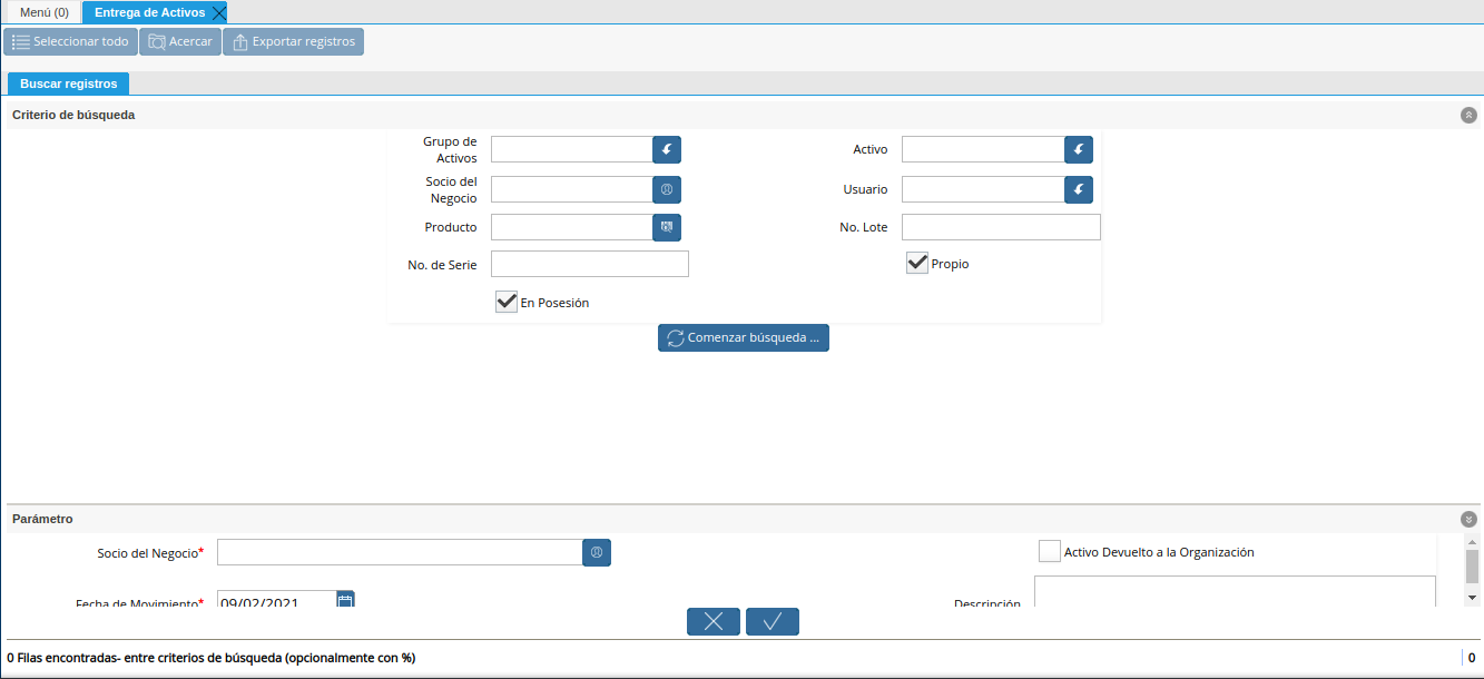 ventana entrega de activos