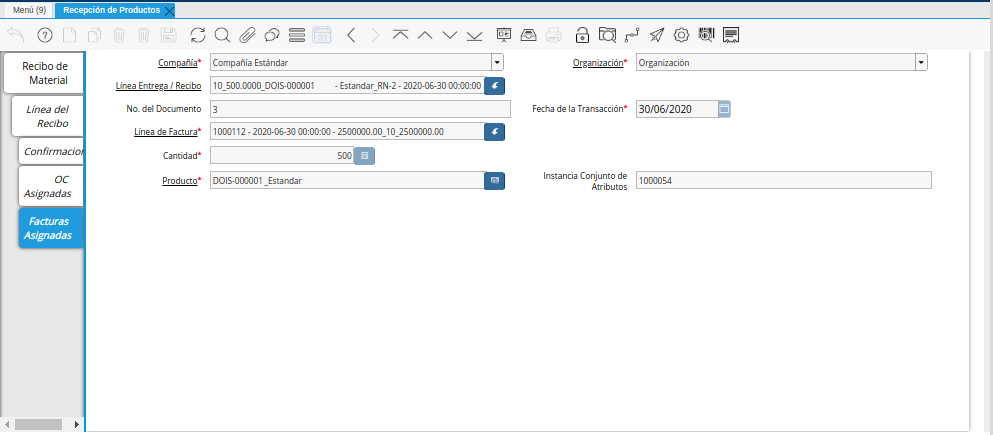 Pestaña Facturas Asignadas