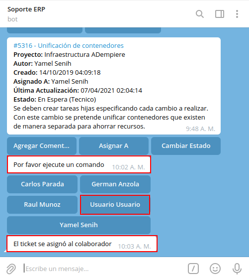 asignado a de la tarea en el bot del consultar tareas
