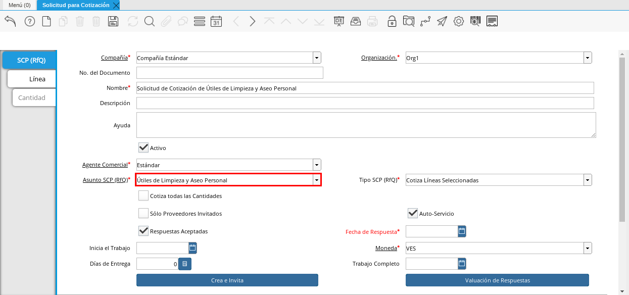 Campo Asunto SCP (RfQ)
