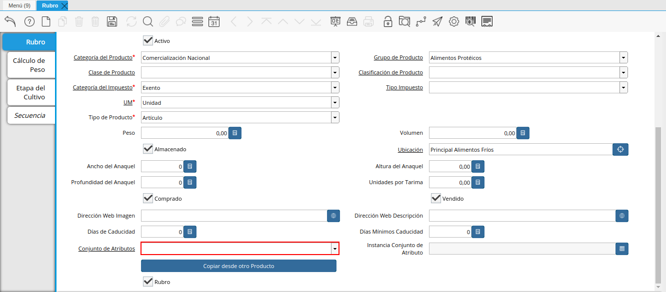 Campo Conjunto de Atributos