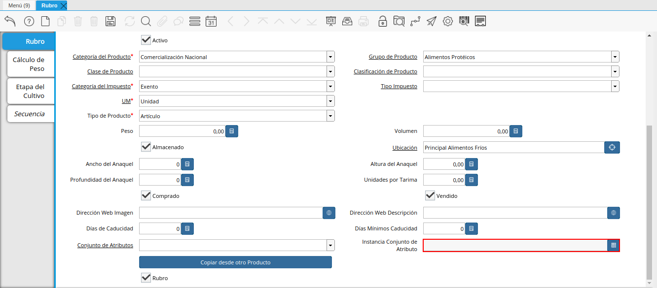 Campo Instancia Conjunto de Atributo