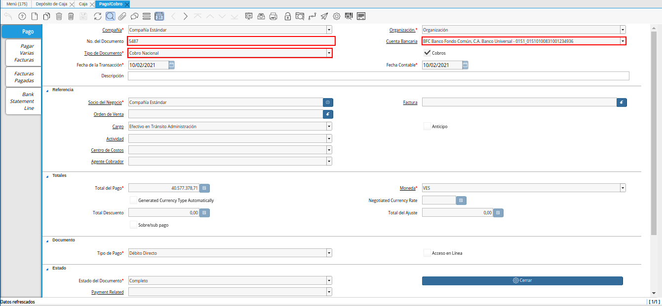 consulta de ingreso en banco por deposito