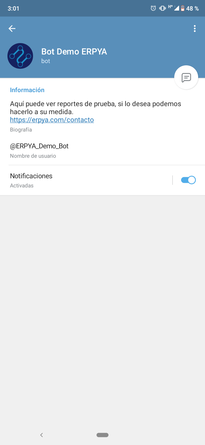 información de perfil del bot