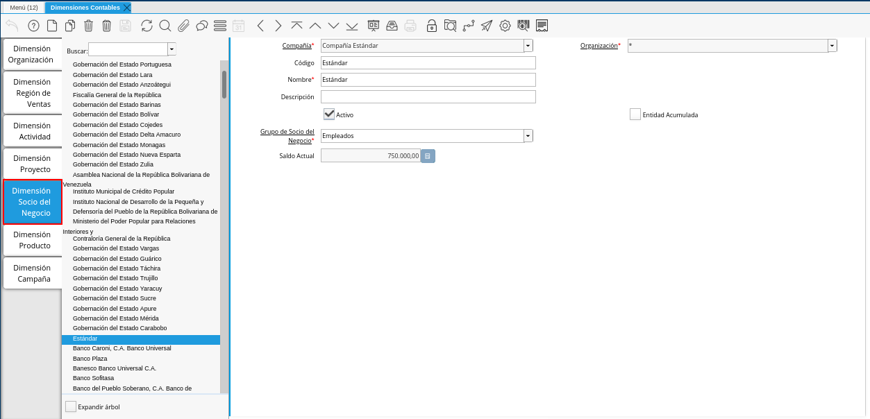 Pestaña Dimensión Socio del Negocio