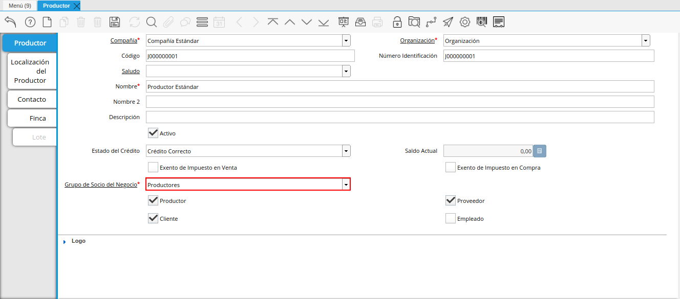 Campo Grupo de Socio del Negocio