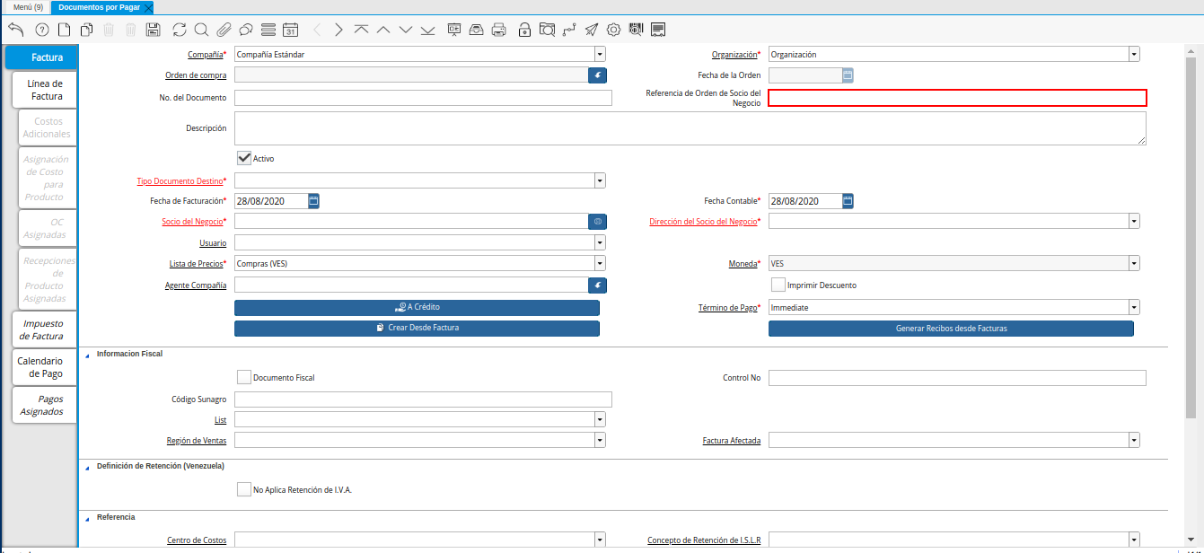 Campo Referencia de Orden de Socio del Negocio