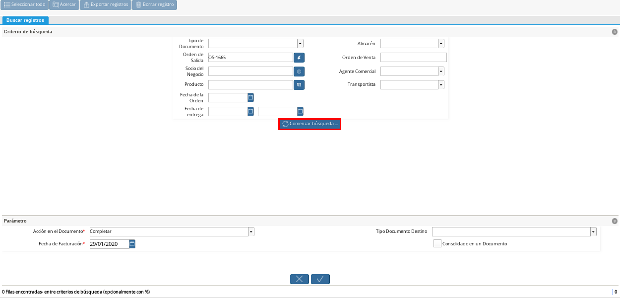 Opción Comenzar Búsqueda