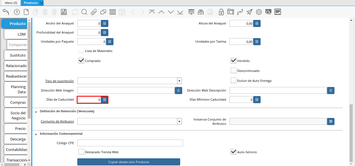 Campo Días de Caducidad