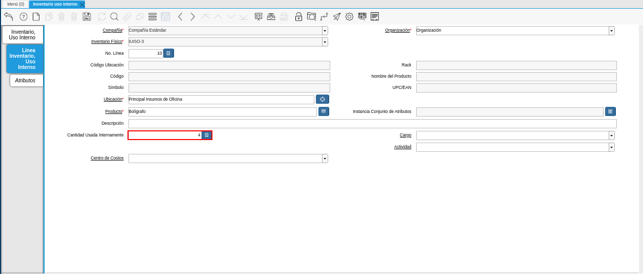 Cantidad Usada Internamente