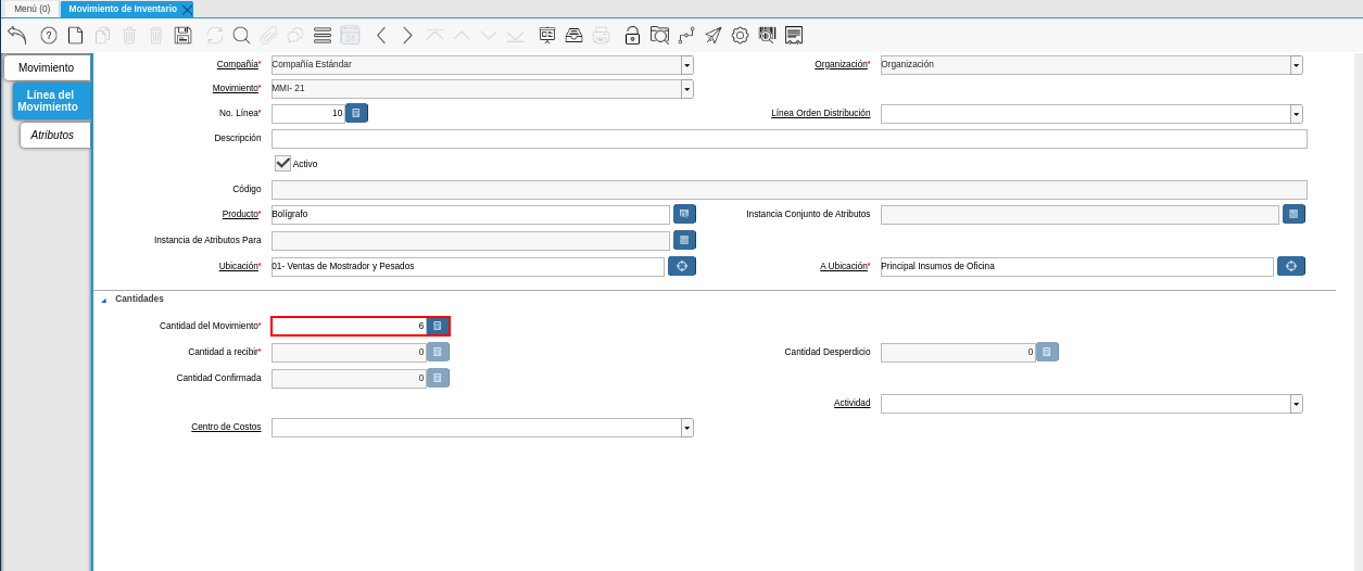 Campo Cantidad del Movimiento