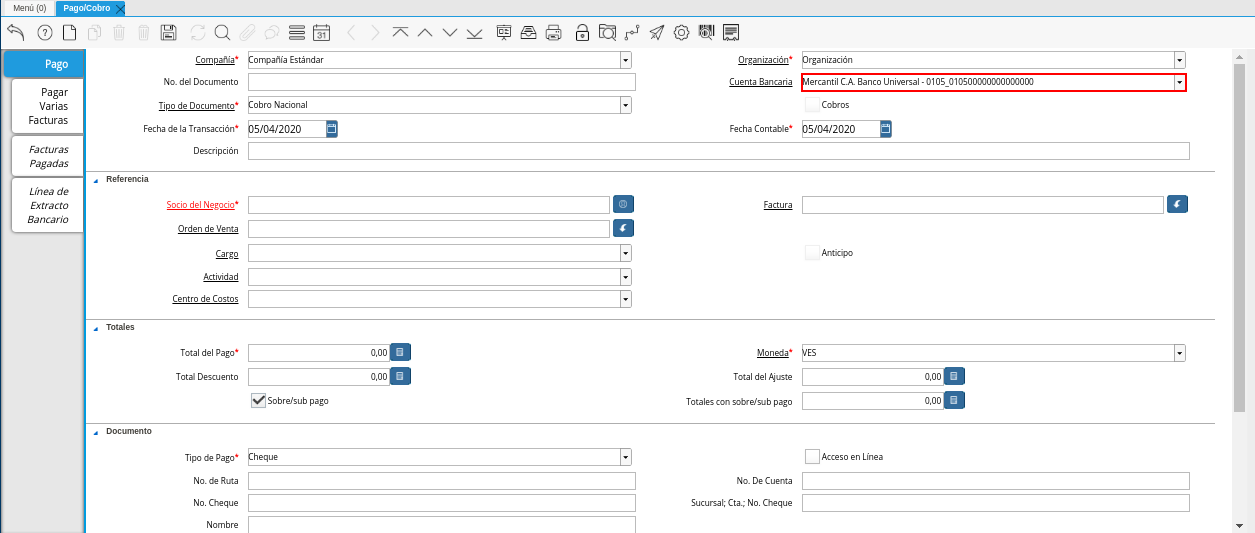 Campo Cuenta Bancaria