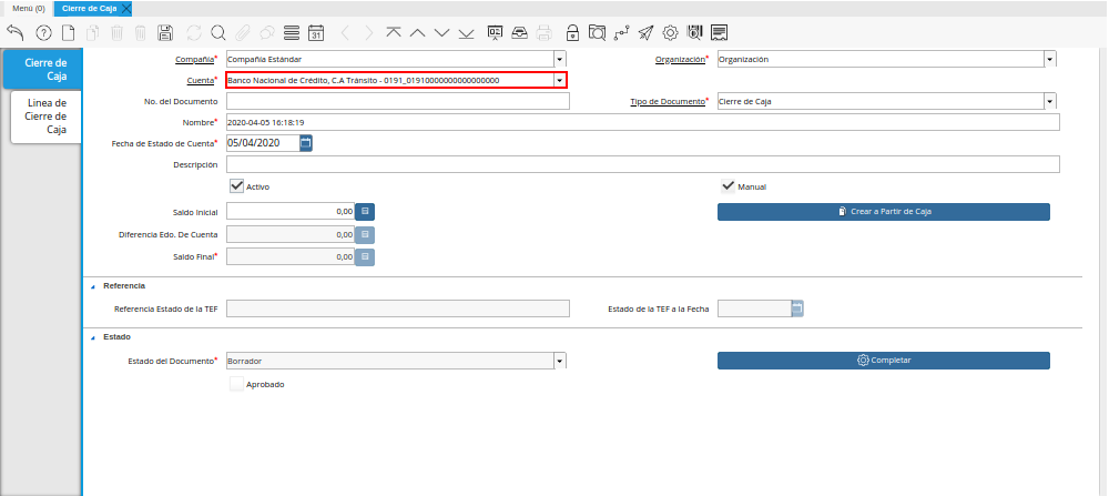 Campo Cuenta Bancaria