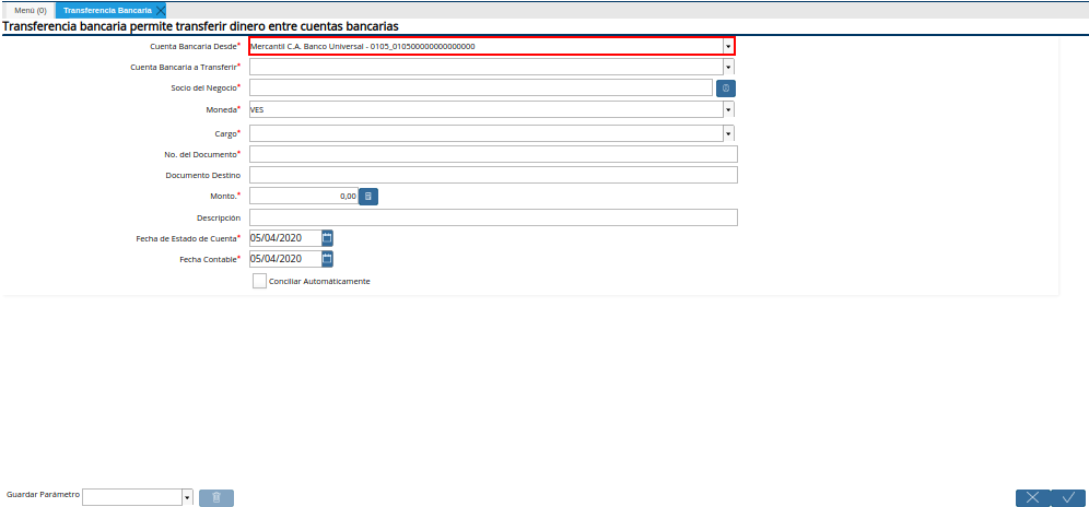 Campo Cuenta Bancaria Desde