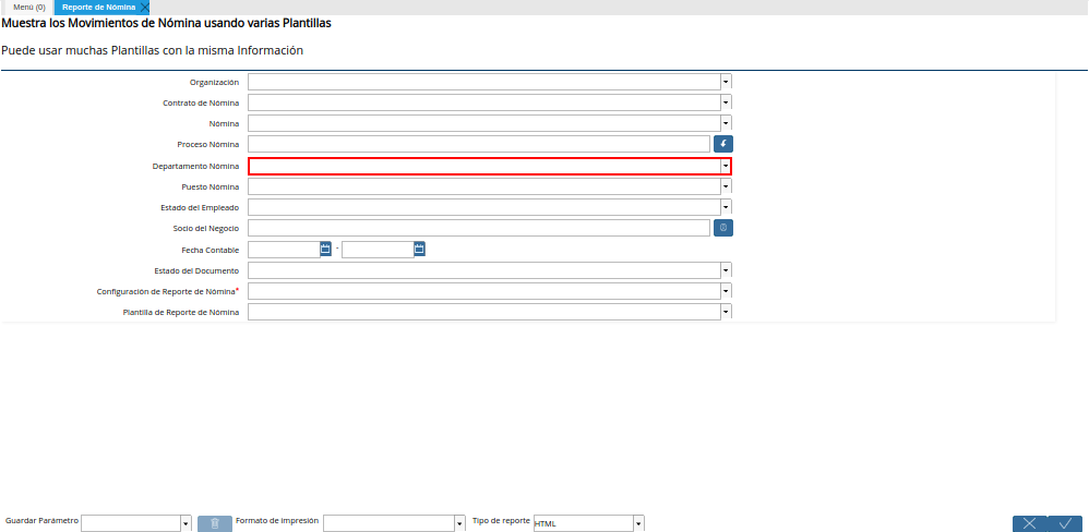 Campo Departamento Nómina